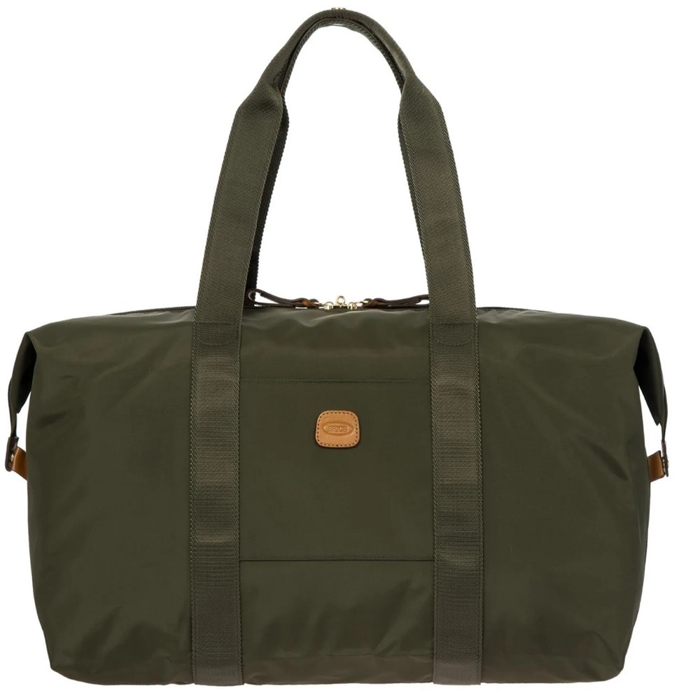 BRICS Olive Green Nylon Leather Trim Travel Weekender Duffle Bag